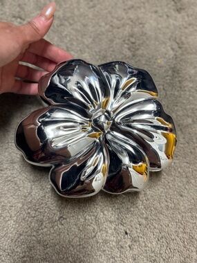Silver Metallic Flower Decorative Bowl